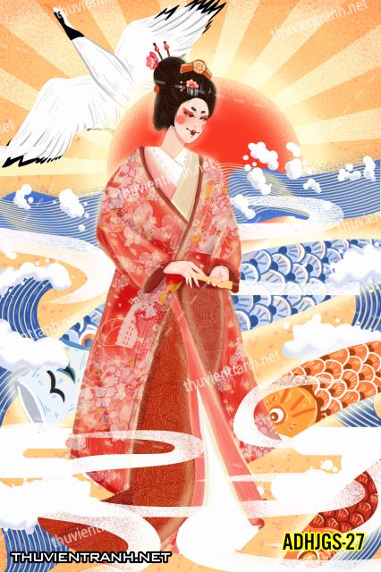 Tranh dán tường Cô gái  Nhật Bản mặc kimono, tranh minh họa cô gái Nhật Bản xưa -ADHJGS-27 - Kết quả tìm kiếm tranh tường